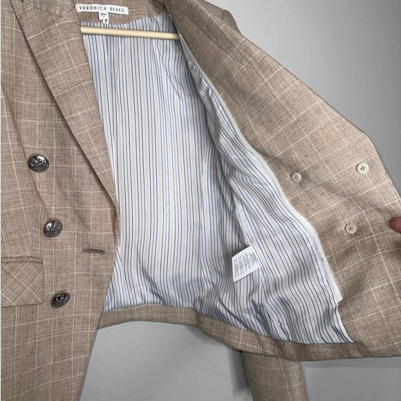 Veronica Beard Diego Dickey Jacket/Blazer Muted Plaid Tan/Cream Size US 0 - Picture 6 of 10